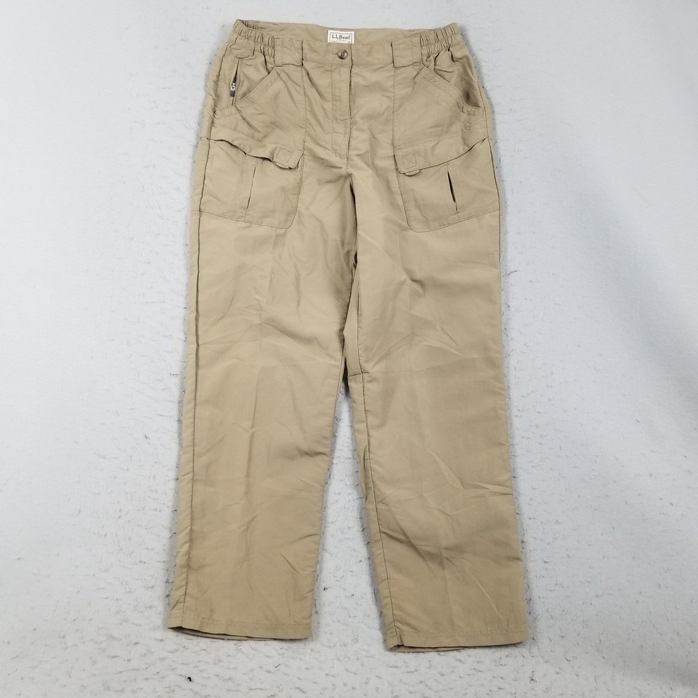 LL Bean Pants Womens Medium Beige Nylon Cargo Elastic Waist Hiking Outdoor
